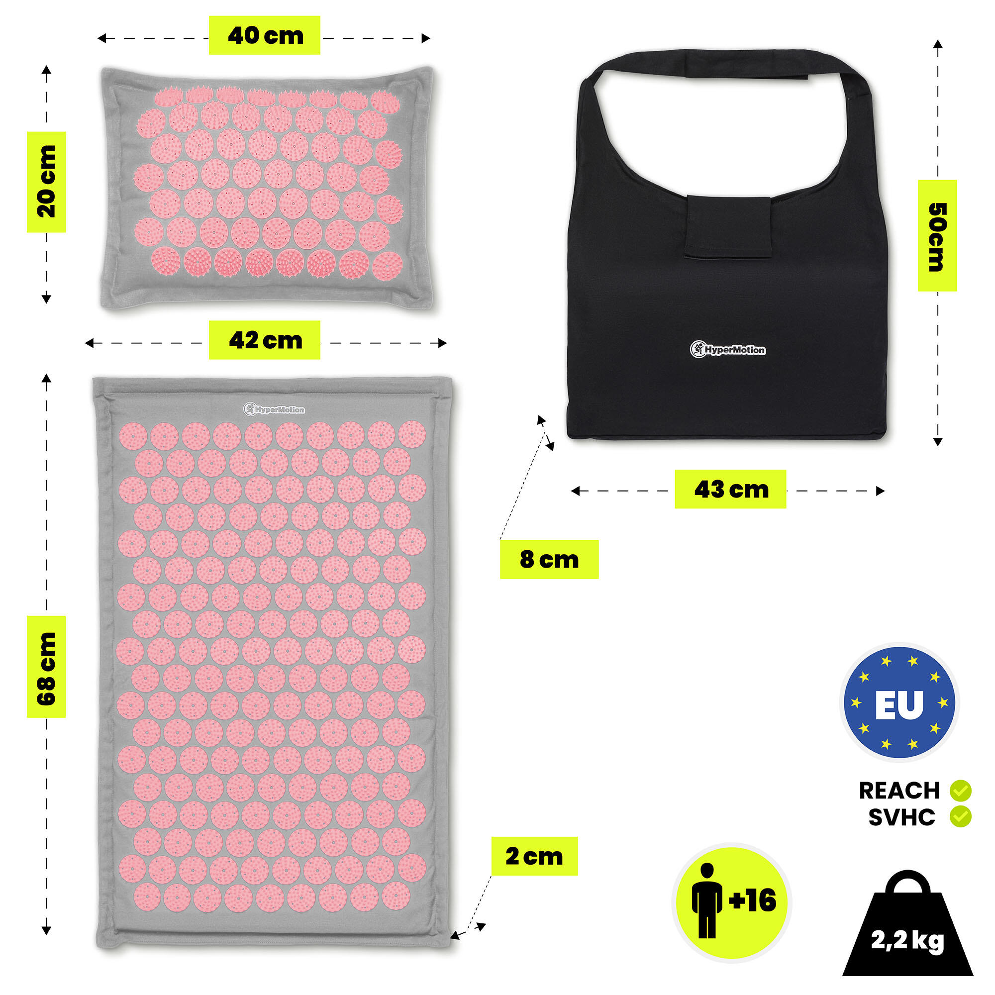 Alfombra de acupresión unisex - Lino/algodón 7.182 puntos - Gris/Rosa 3/10