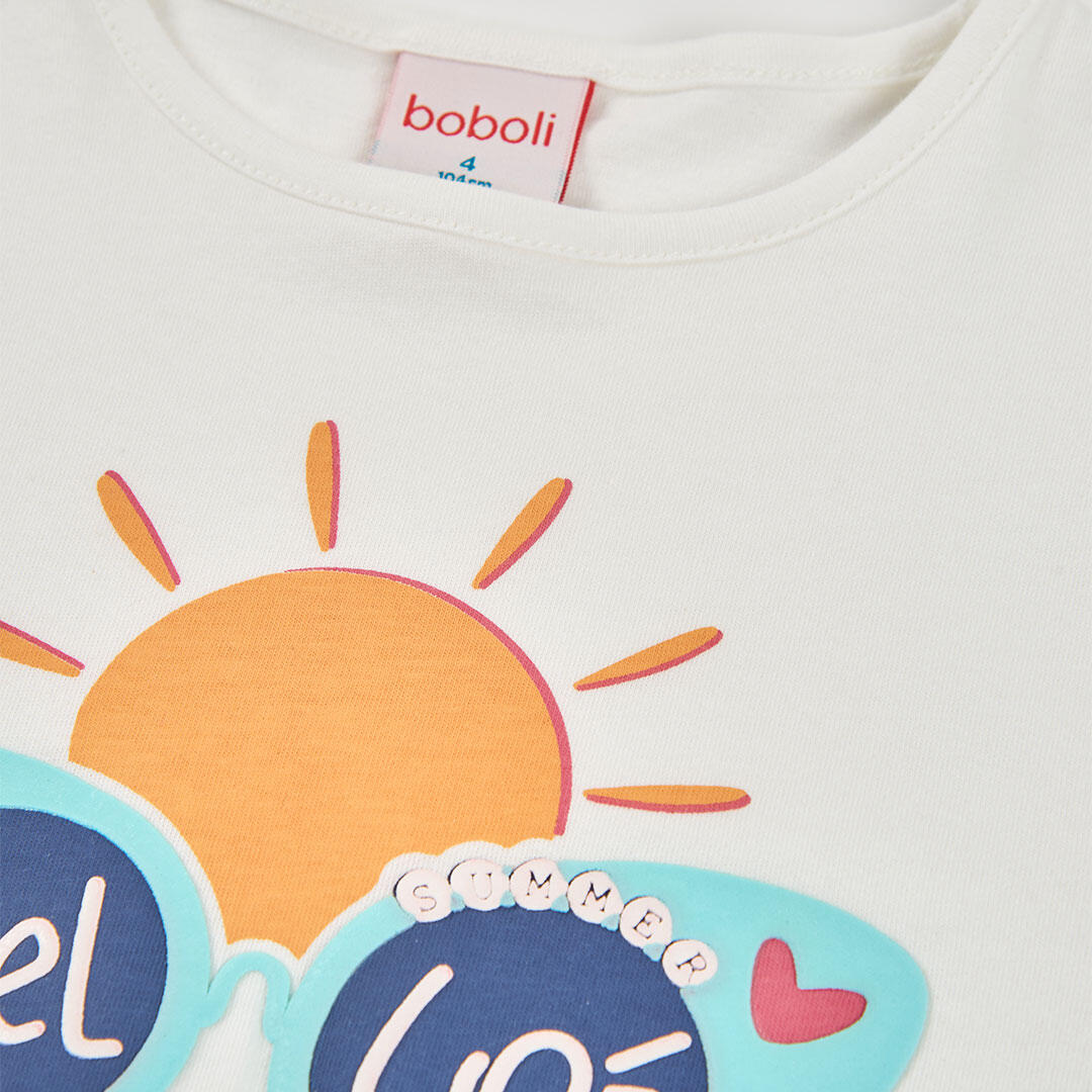 Camiseta de algodón para niña con estampado "Hello Sunshine" blanca 3/4