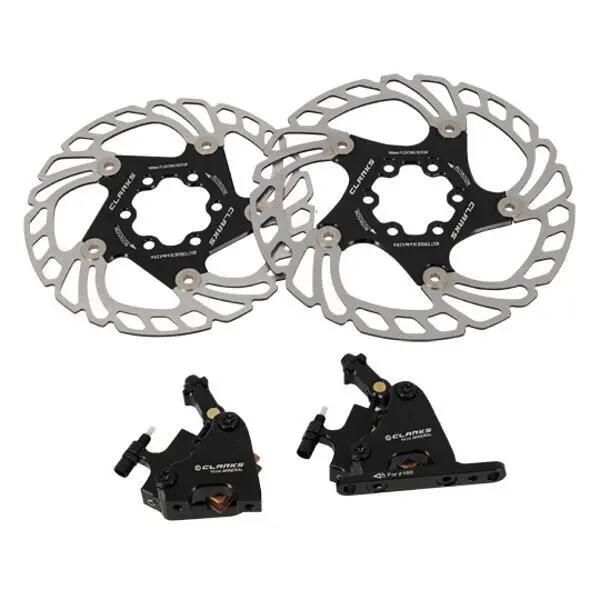 Semi-hydraulic front and rear disc brakes with disc and adapter Clarks Cycle Sys