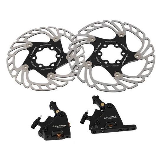 Voor- en achterzijde semi-hydraulische schijfremmen met schijf en adapter Clarks