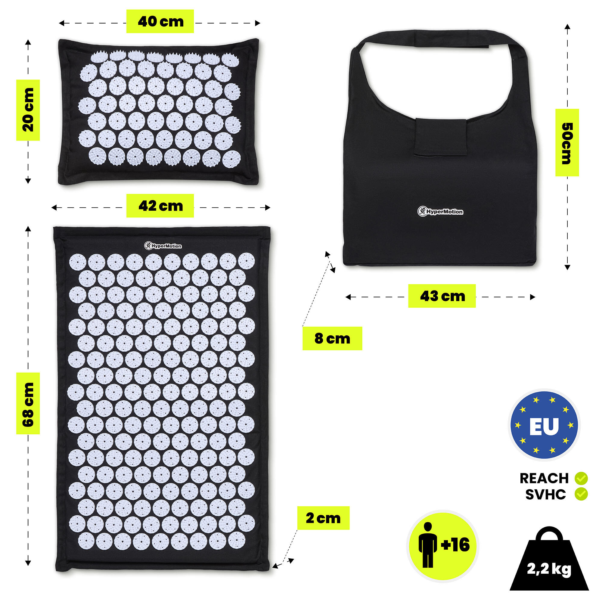 Alfombra de acupresión - Bienestar - Unisex - 7 182 pts - Negro/Blanco 3/10