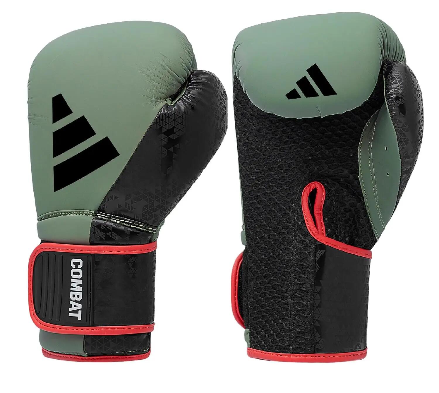 Adidas Combat 50 Boxing Gloves, Training, Sparring, Boxing Bag Workouts, for Men, Women, Kids, PU, Strap Provides Wrist Support, Hook, Punch (Orbit Green/Black, 12 oz) -  2