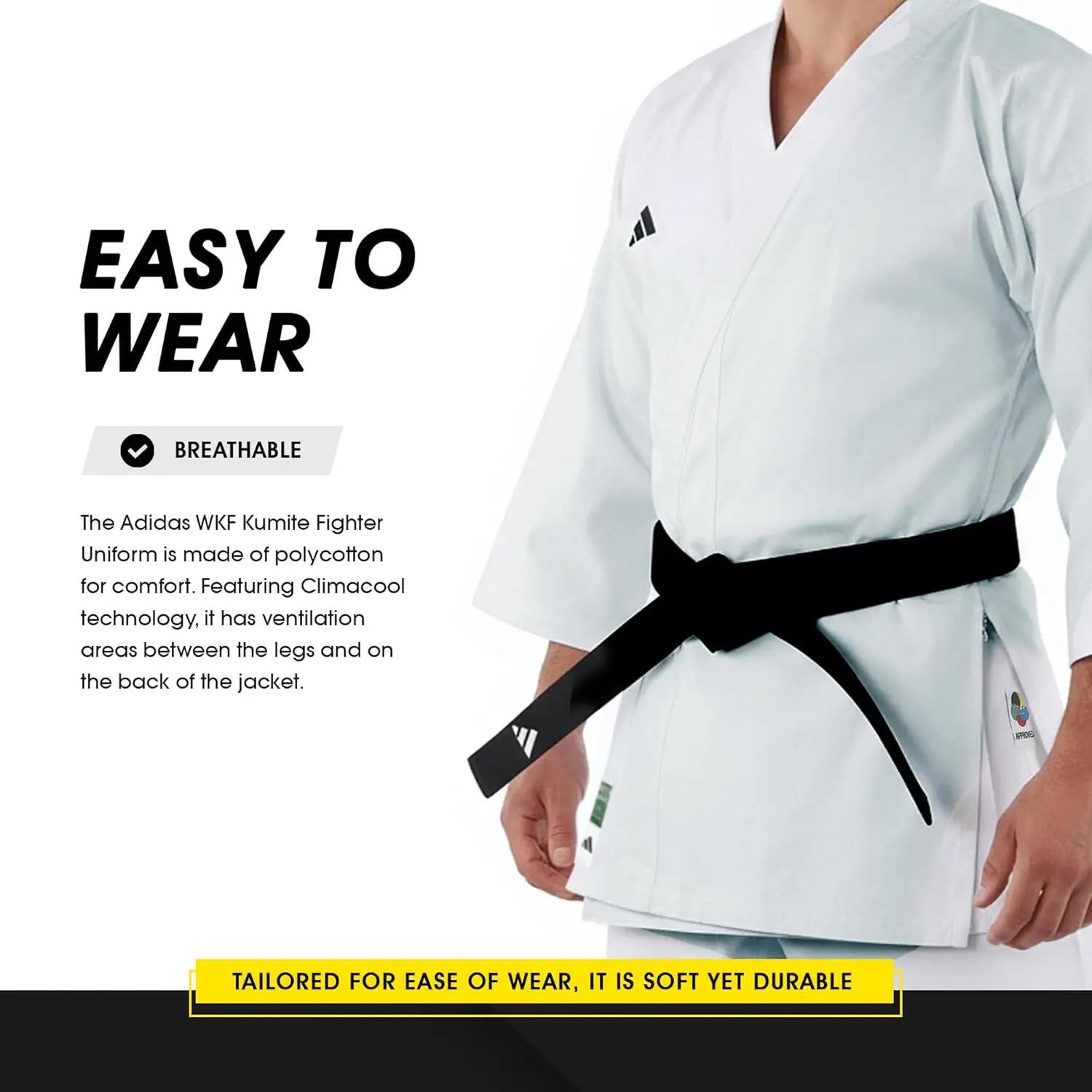 Adidas K220KF Kumite Fighter Karate Uniform For Men & Women - White|For Kumite Competitors Multi-Level Training With an Elastic Waistband for Comfort -  3