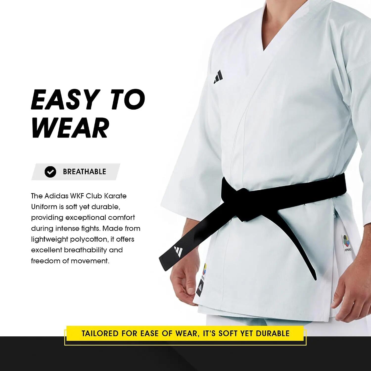 Adidas Club K220C Karate Uniform For Men & Women - White|Karate Dress for Multi-Level Training With an Elastic Waistband for Comfort -  3