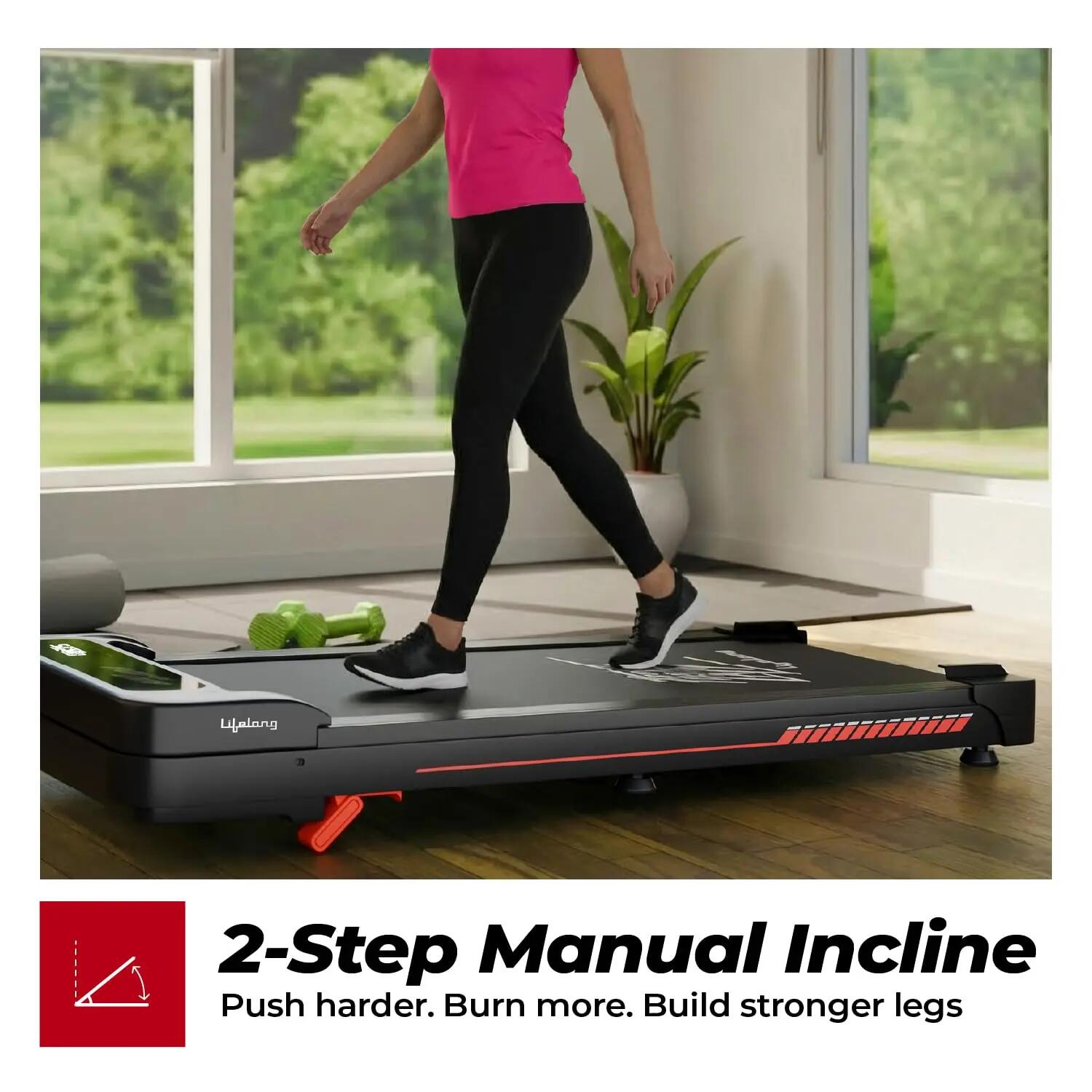 Lifelong Walking Pad for Home |3HP Motor | 2-Level Manual Incline | LED Display & Remote Control | Foldable Treadmill| 110Kg Capacity | 8 Km/h Speed | Gym Equipment for Home Workout -  2