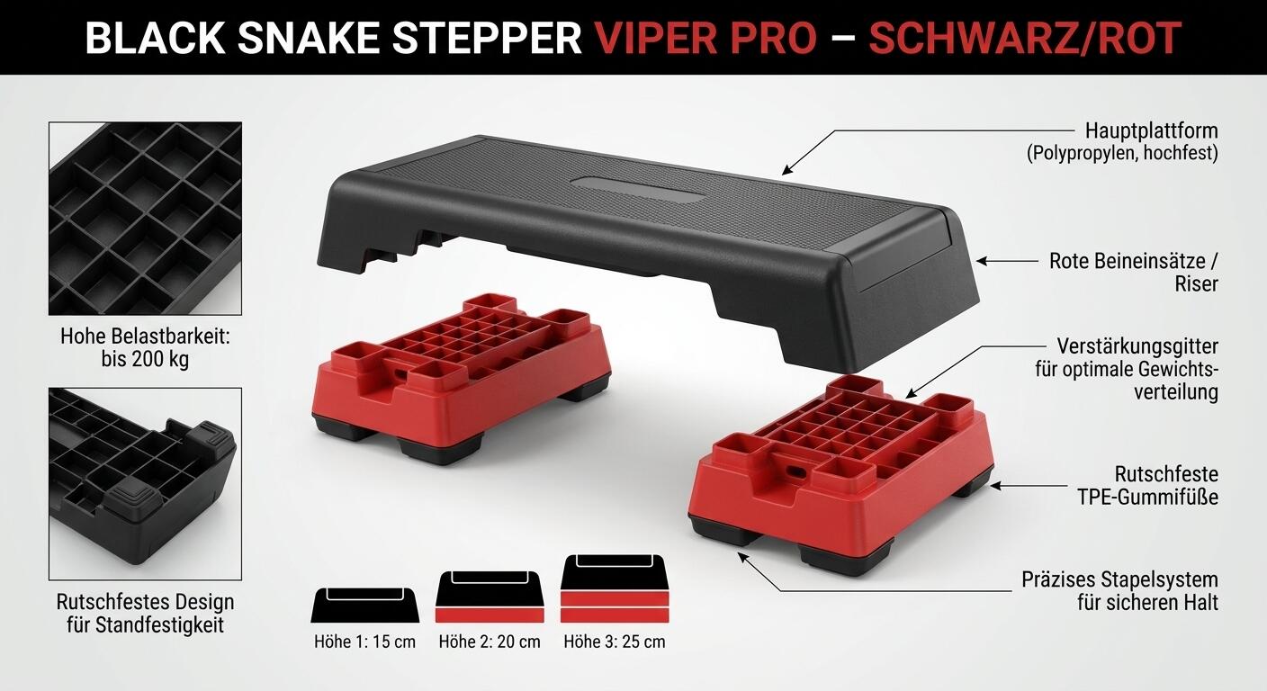 Aerobic Stepper Steppbrett höhenverstellbar 15/20/25 cm rutschfest bis 200 kg 4/8