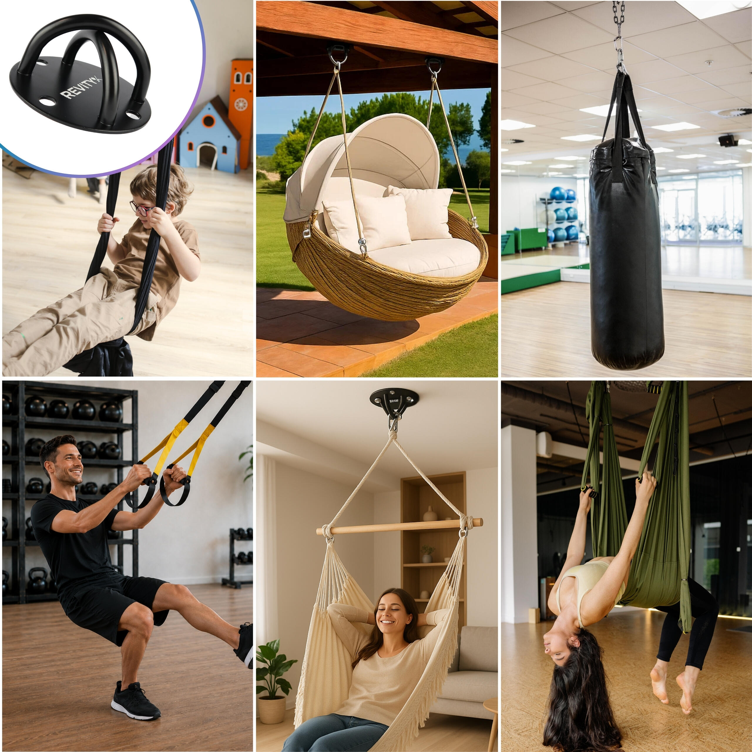 Crochet de plafond/mural pour suspension trainer, hamac, sac Revity Gravity Hook 3/13