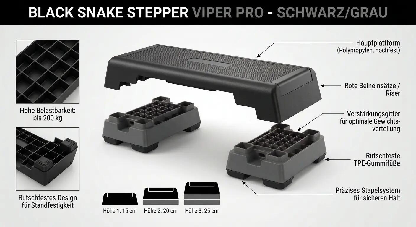 Aerobic Stepper Steppbrett höhenverstellbar 15/20/25 cm rutschfest bis 200 kg 3/8