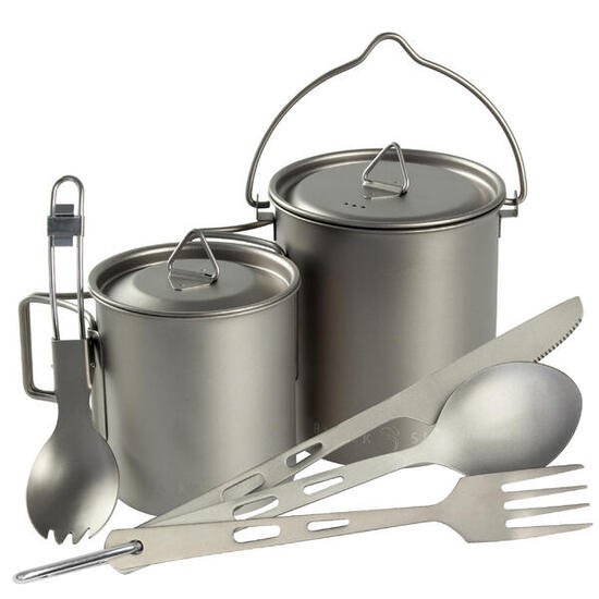 Titan Camping Set 6-teilig - Outdoor Geschirr & Besteck mit Topf, ultraleicht