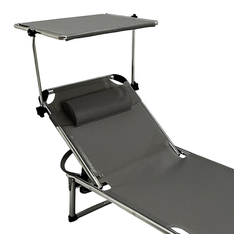 Șezlong plajă SOLART Textilene aluminiu, 4 poziții cu parasolar, antracit