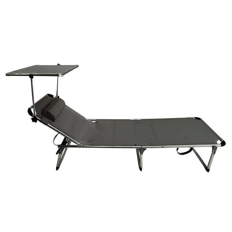 Șezlong plajă SOLART Textilene aluminiu, 4 poziții cu parasolar, antracit