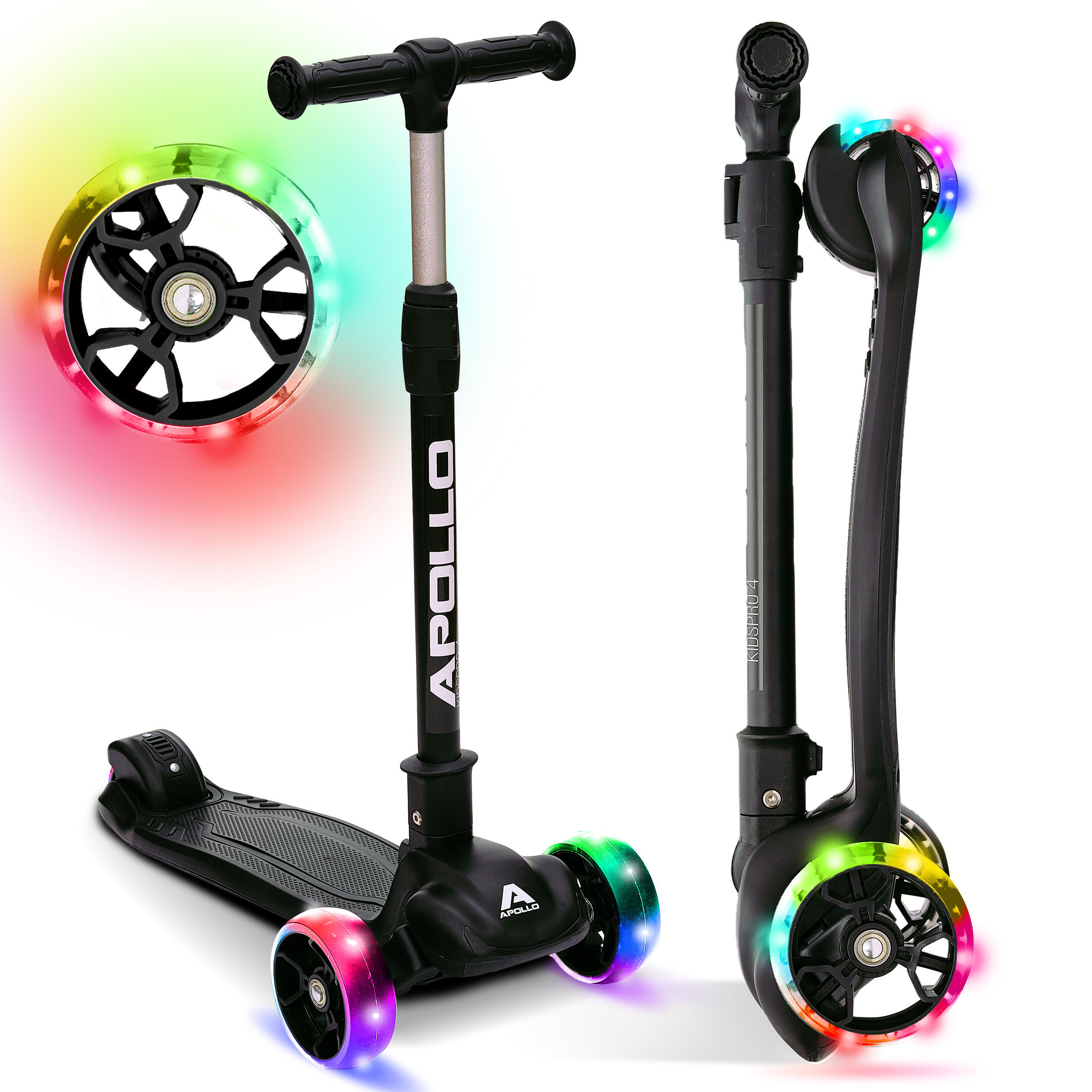 Kinderscooter KIDSPRO 4 klappbarer LED 3-Rad-Roller, Schwarz 5/7