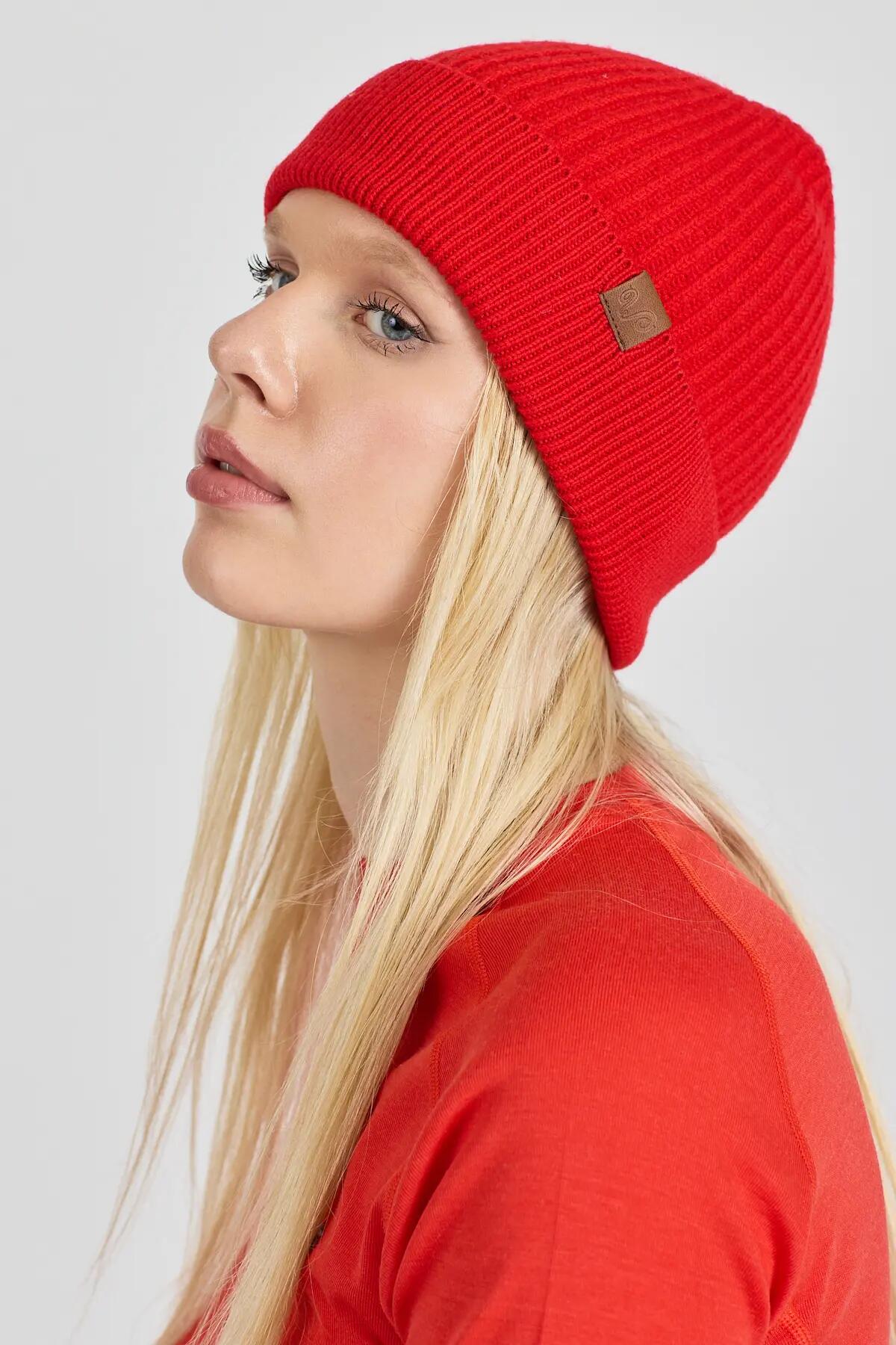 Czapka zimowa 100% wełna merino - Icewall (250 g/m²) Czerwony 2/3