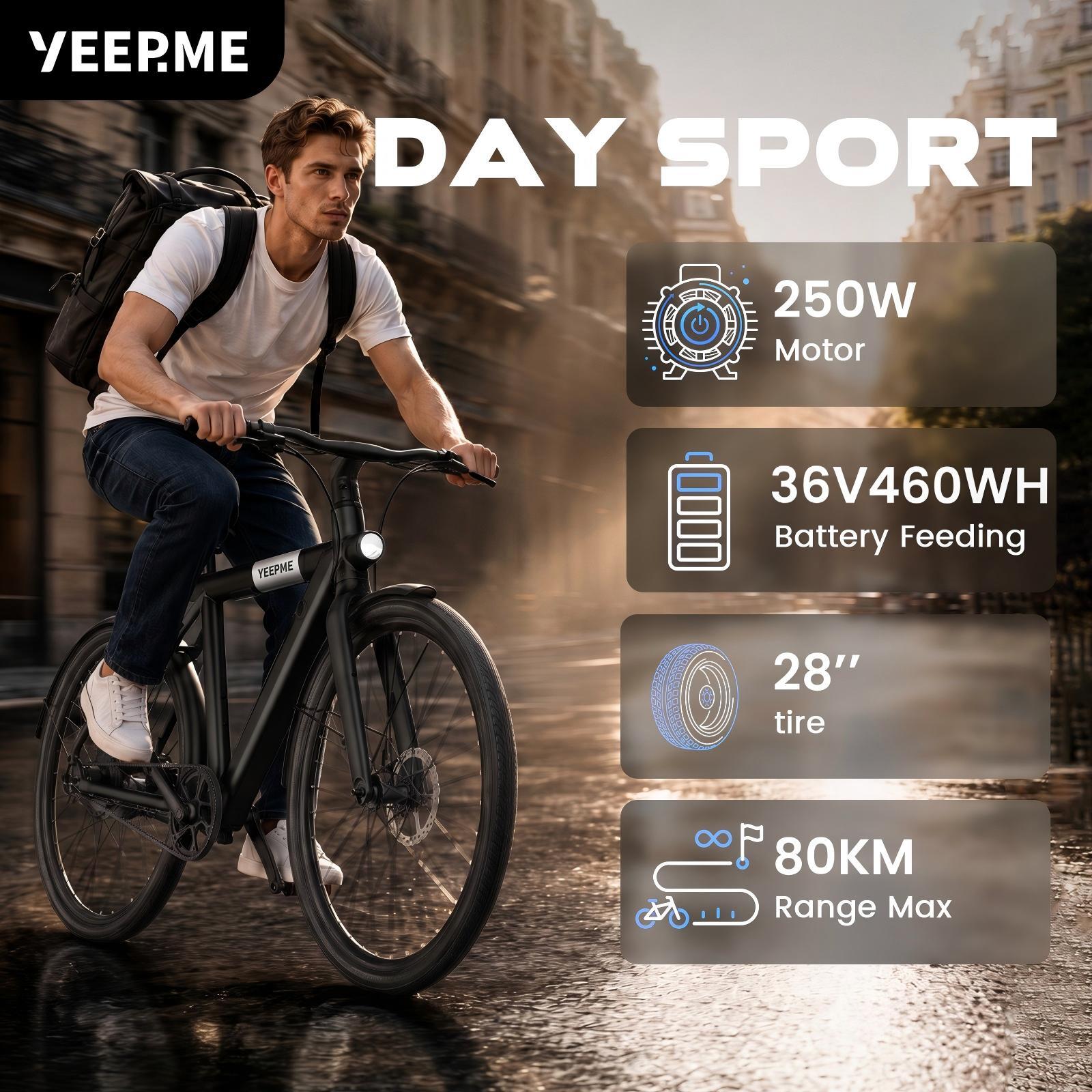 DAY SPORT Bicicleta Eléctrica 28" Correa Gates 250W 460Wh 80km Frenos de Disco 5/9
