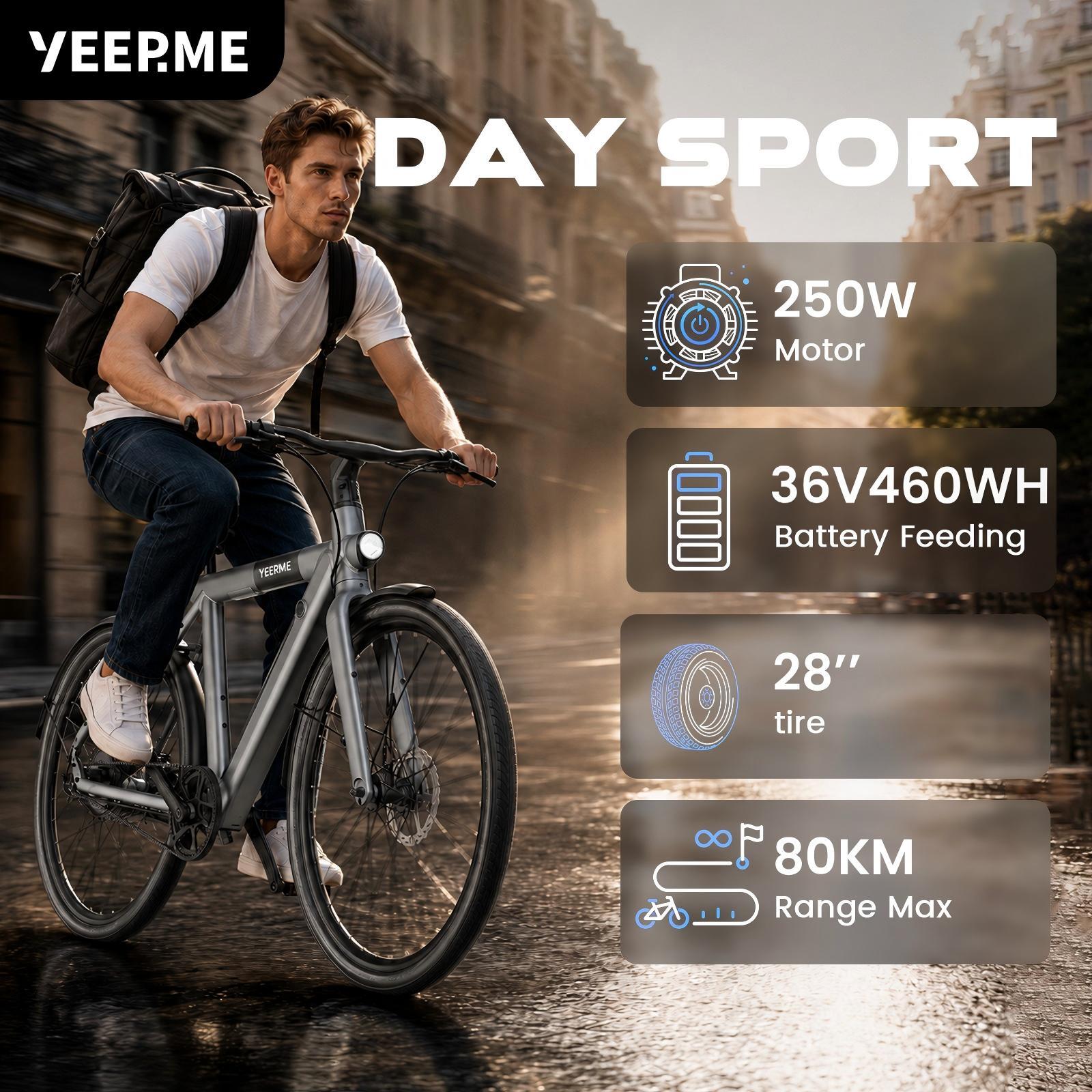 DAY SPORT Bicicleta Eléctrica 28" Correa Gates 250W 460Wh 80km Frenos de Disco 5/9