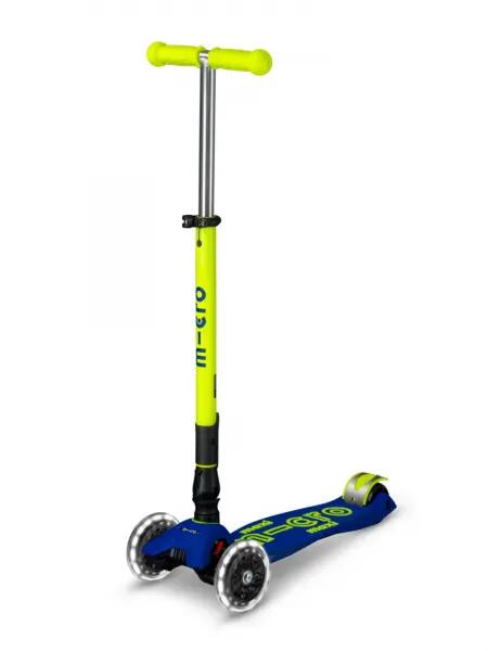 Trotinete Infantil Micro Maxi Deluxe NEON Dobrável LED Azul/Amarelo
