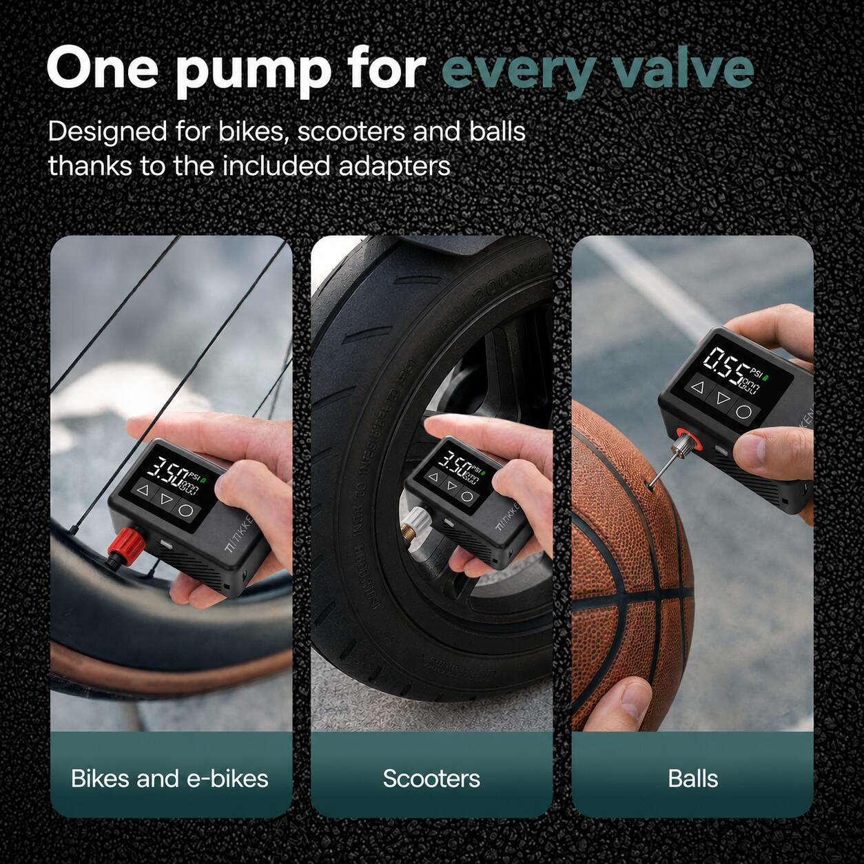 Bomba elétrica para bicicleta AirGo - Mini compressor de ar - Todas as válvulas 4/6