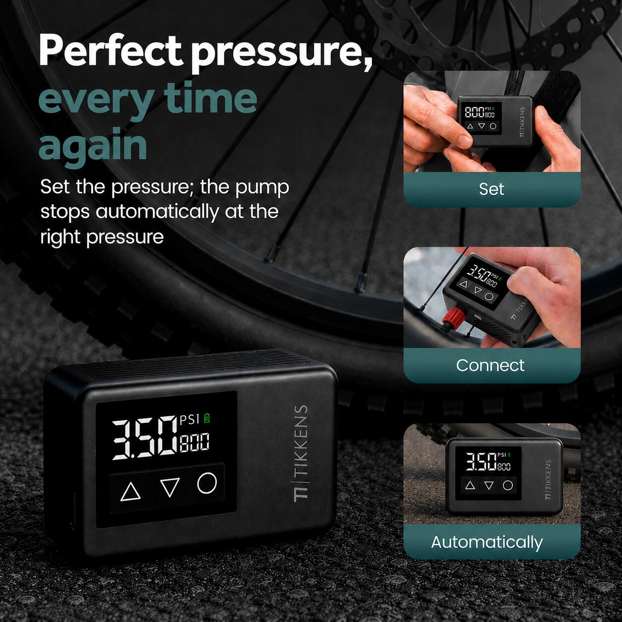 Bomba elétrica para bicicleta AirGo - Mini compressor de ar - Todas as válvulas 3/6