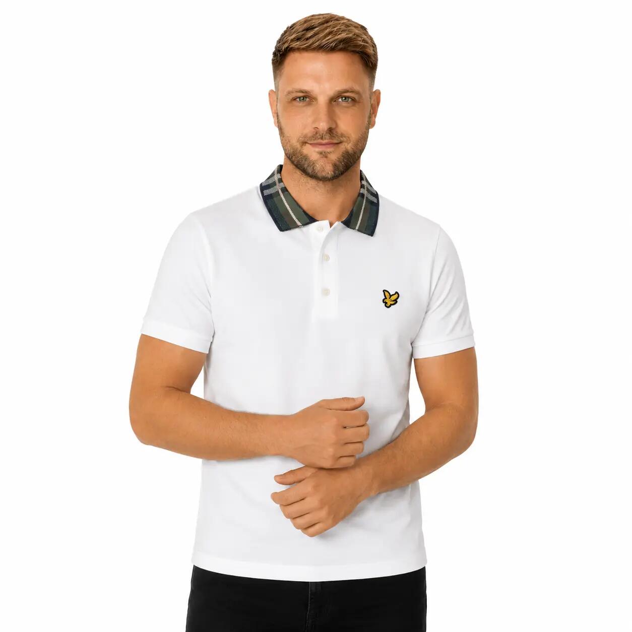Lyle & Scott Tartan Collar Polo Shirt White 2/3