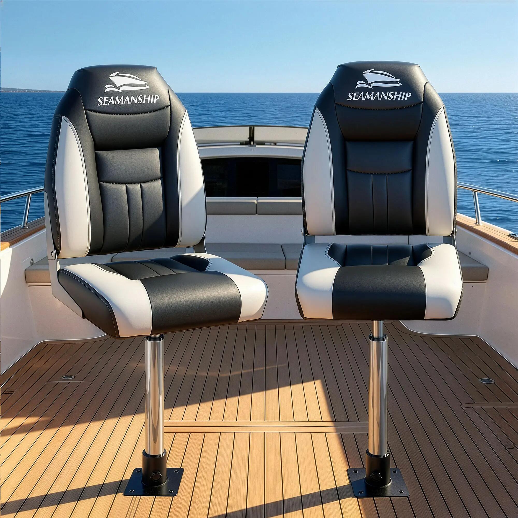 Seamanship 2X Folding Boat Seats with 2X Adjustable Pedestals 55–75cm Marine Sea