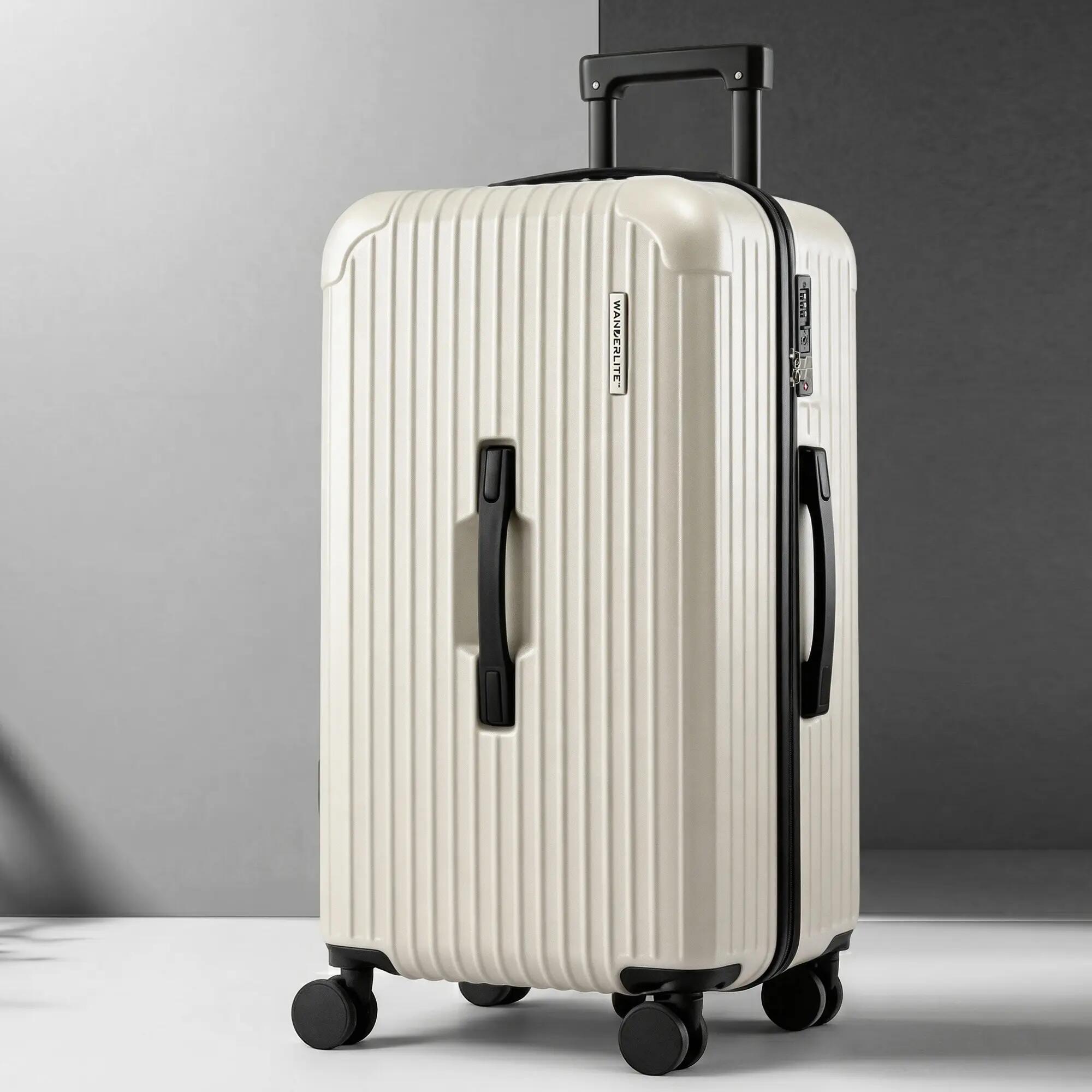 Wanderlite 28" Trunk Luggage Suitcase Travel 5 Wheels Type-C Port TSA Smoky Whit