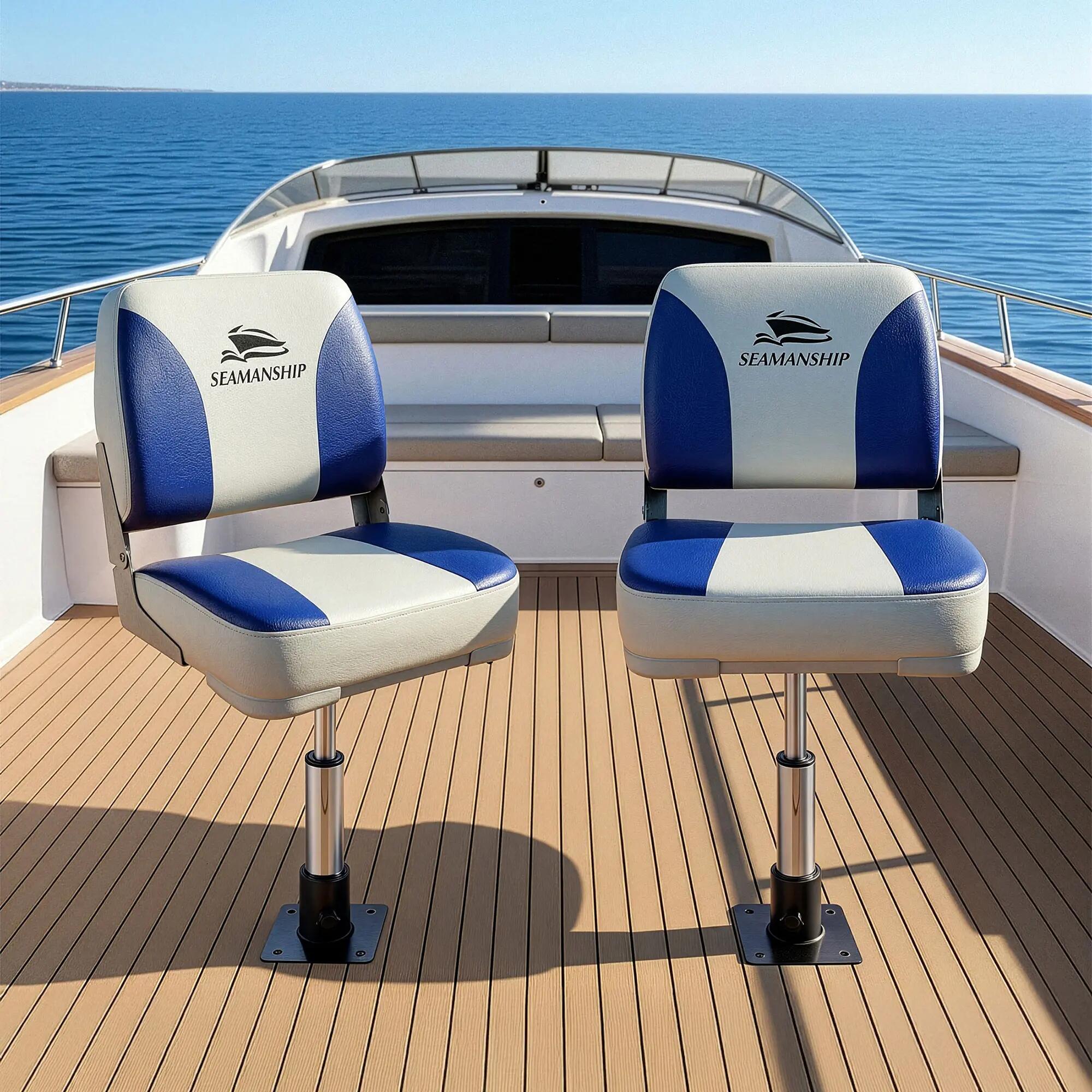 Seamanship 2X Folding Boat Seats with 2X Adjustable Pedestals 34–46cm Marine Swi