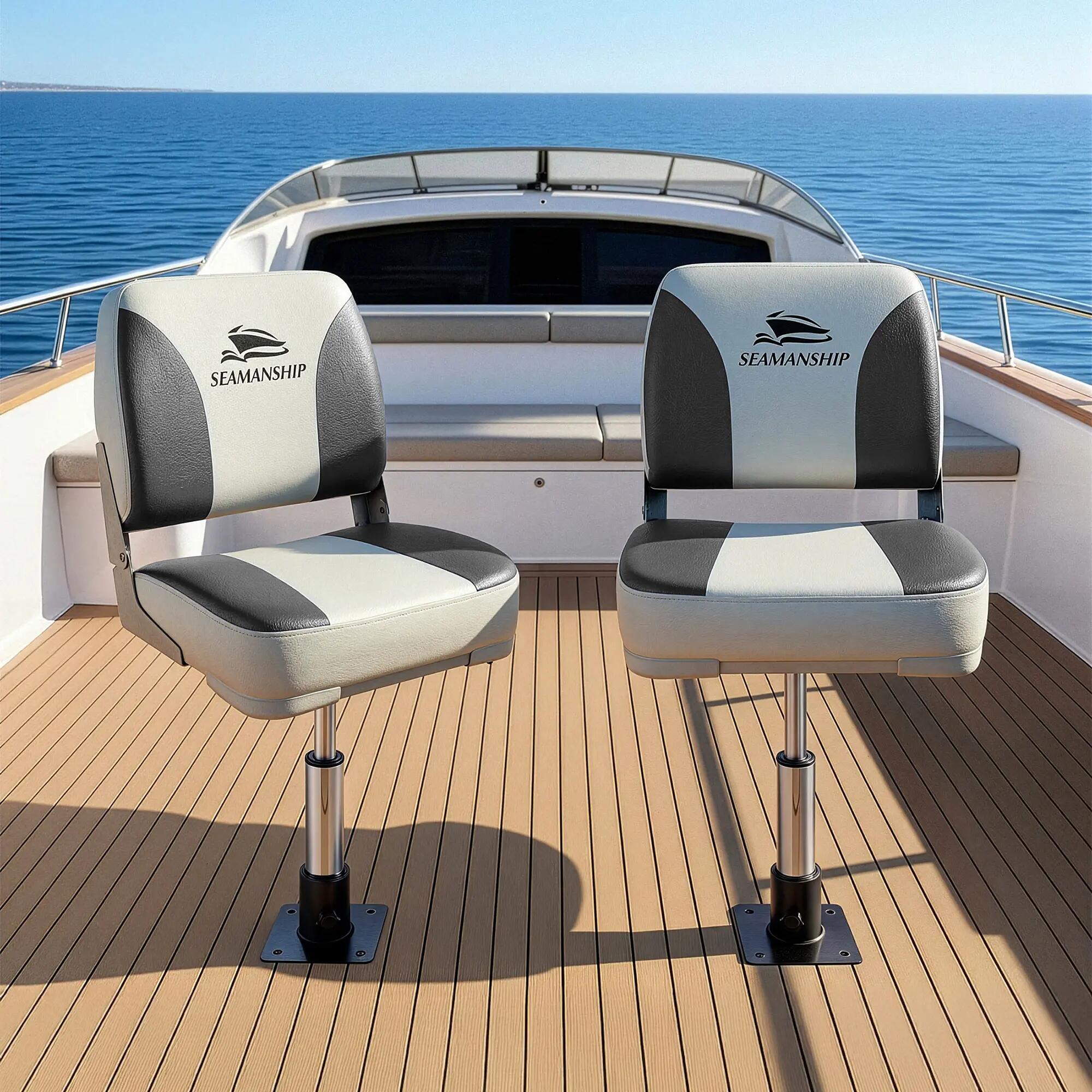 Seamanship 2X Folding Boat Seats with 2X Adjustable Pedestals 34–46cm Marine Swi