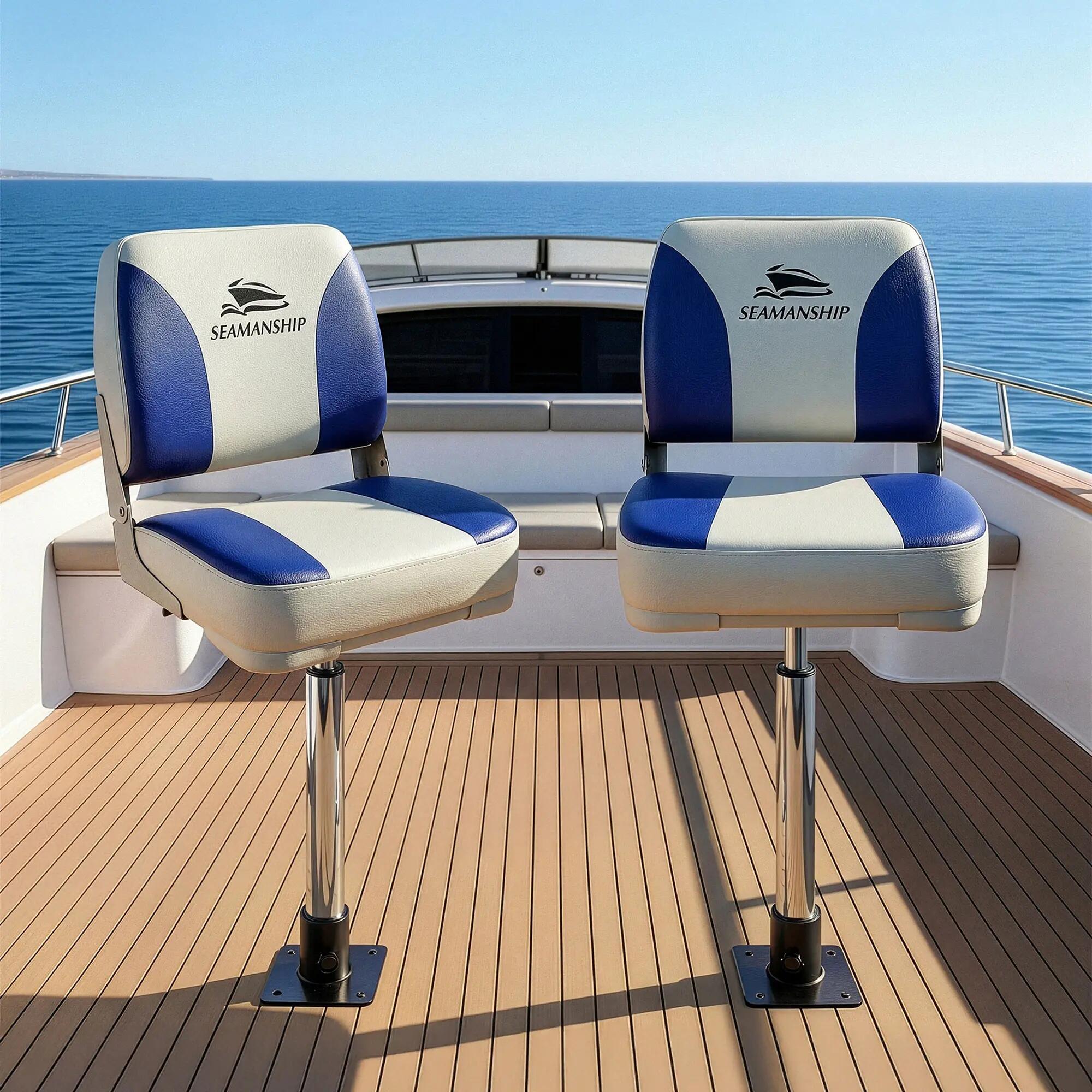 Seamanship 2X Folding Boat Seats with 2X Adjustable Pedestals 55–75cm Marine Swi