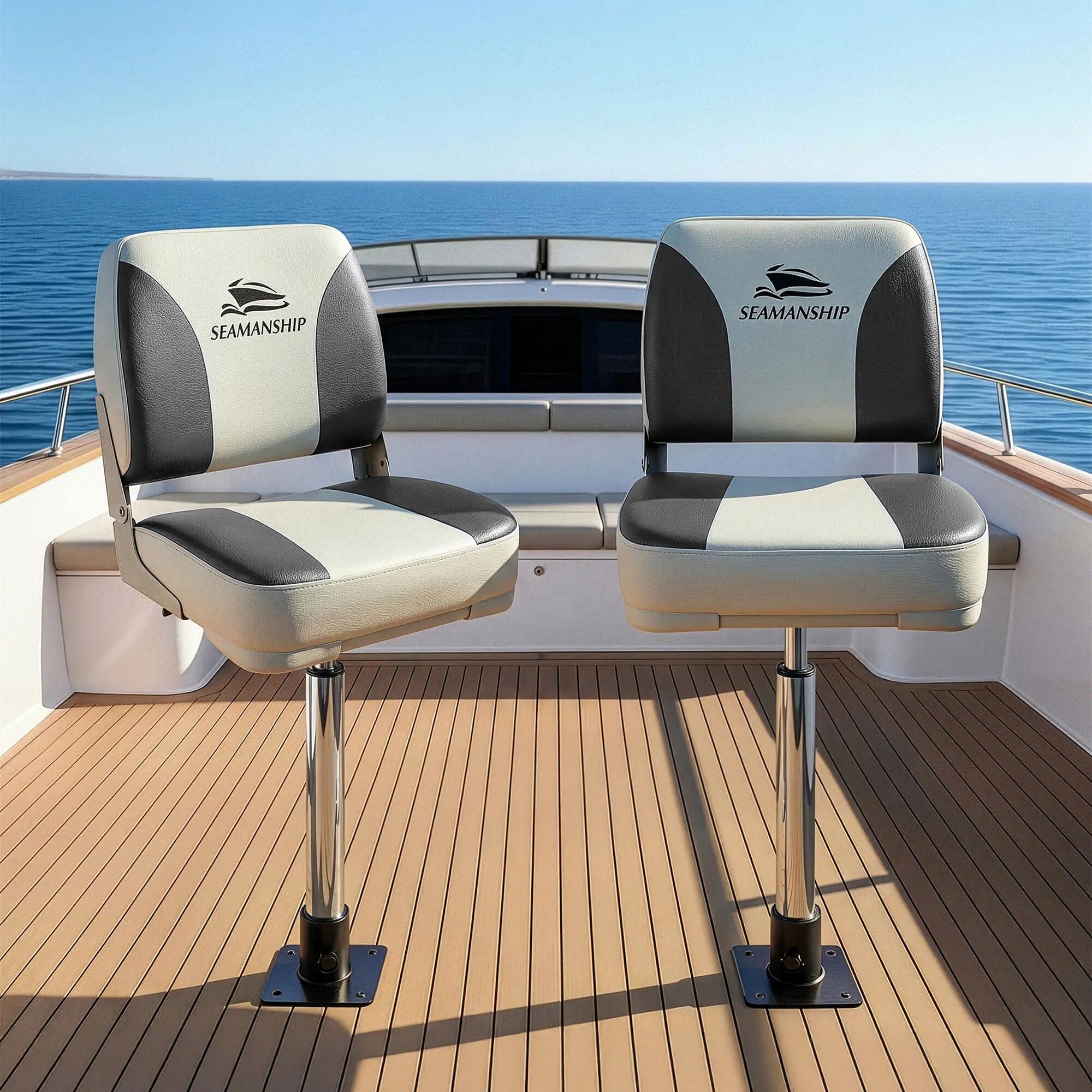 Seamanship 2X Folding Boat Seats with 2X Adjustable Pedestals 55–75cm Marine Swi