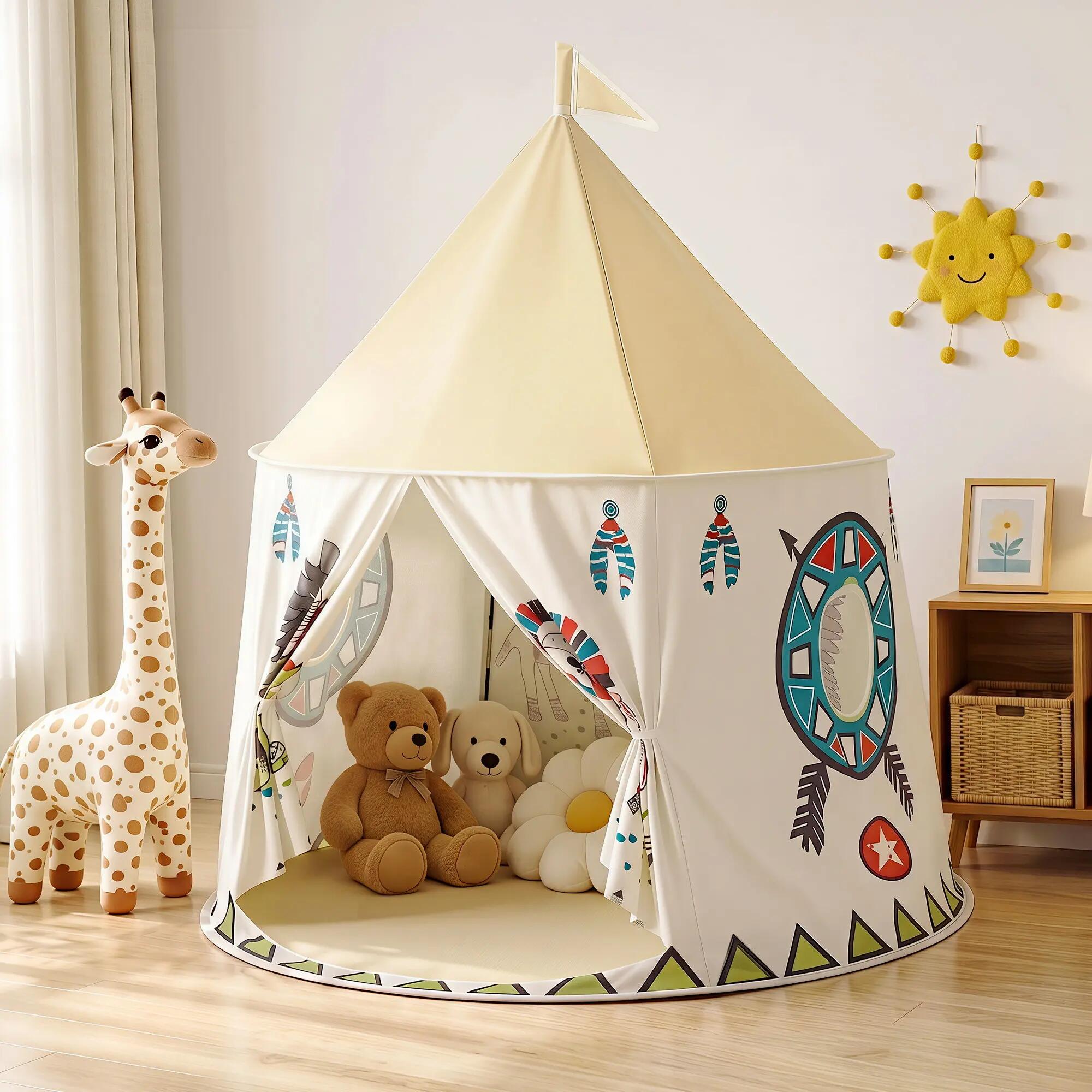 Keezi Kids Play Tent Playhouse Castle with Window Flag Carry Bag 115cmx115cm