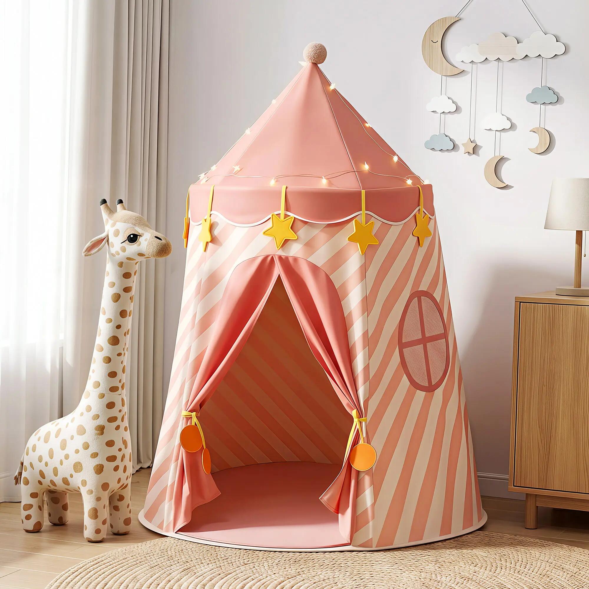 Keezi Kids Play Tent with Star Lights and Window Carry Bag 116cmx153cm Playhouse