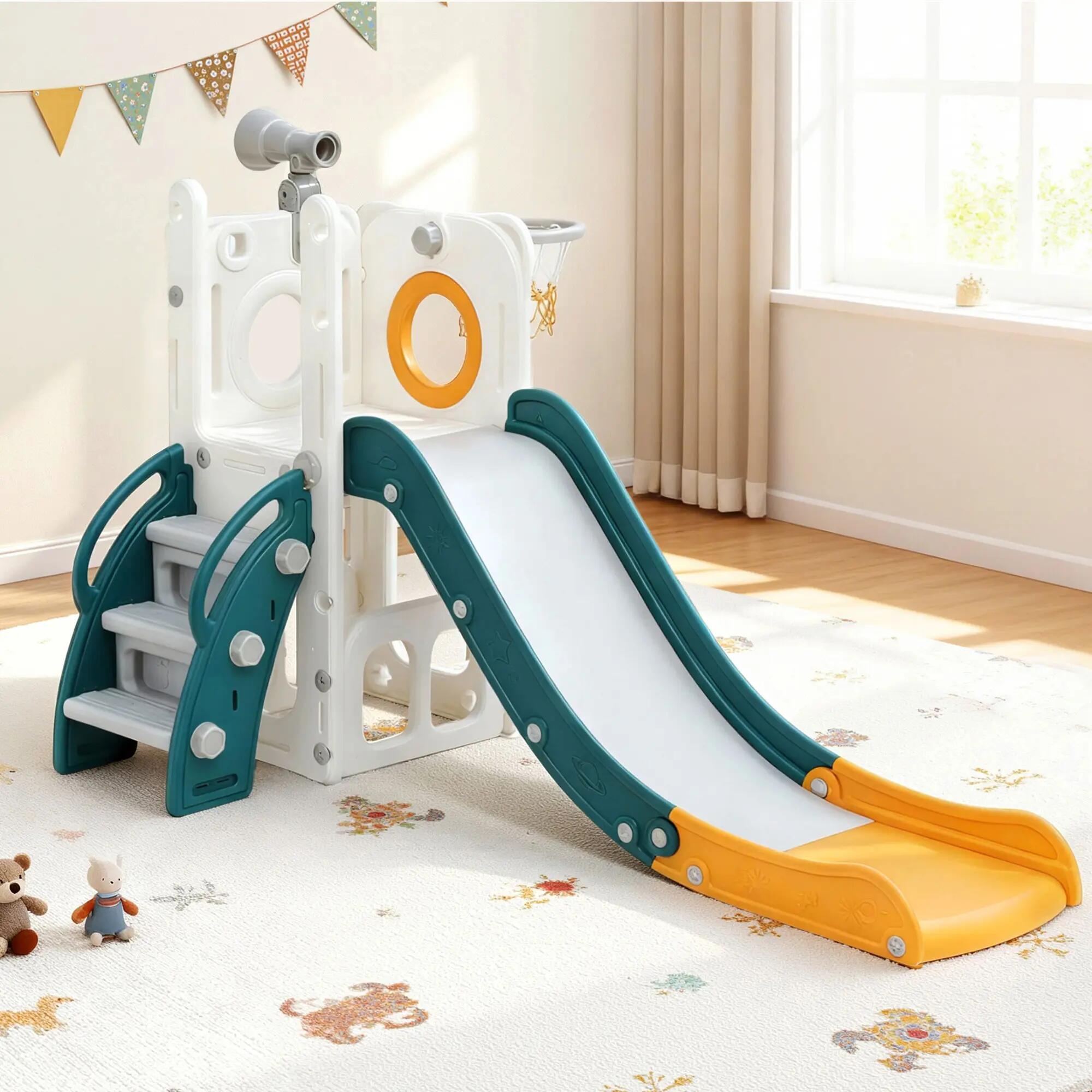 Keezi Kids Slide Set Basketball Hoop Outdoor Playground Outdoor Toys Telescope S