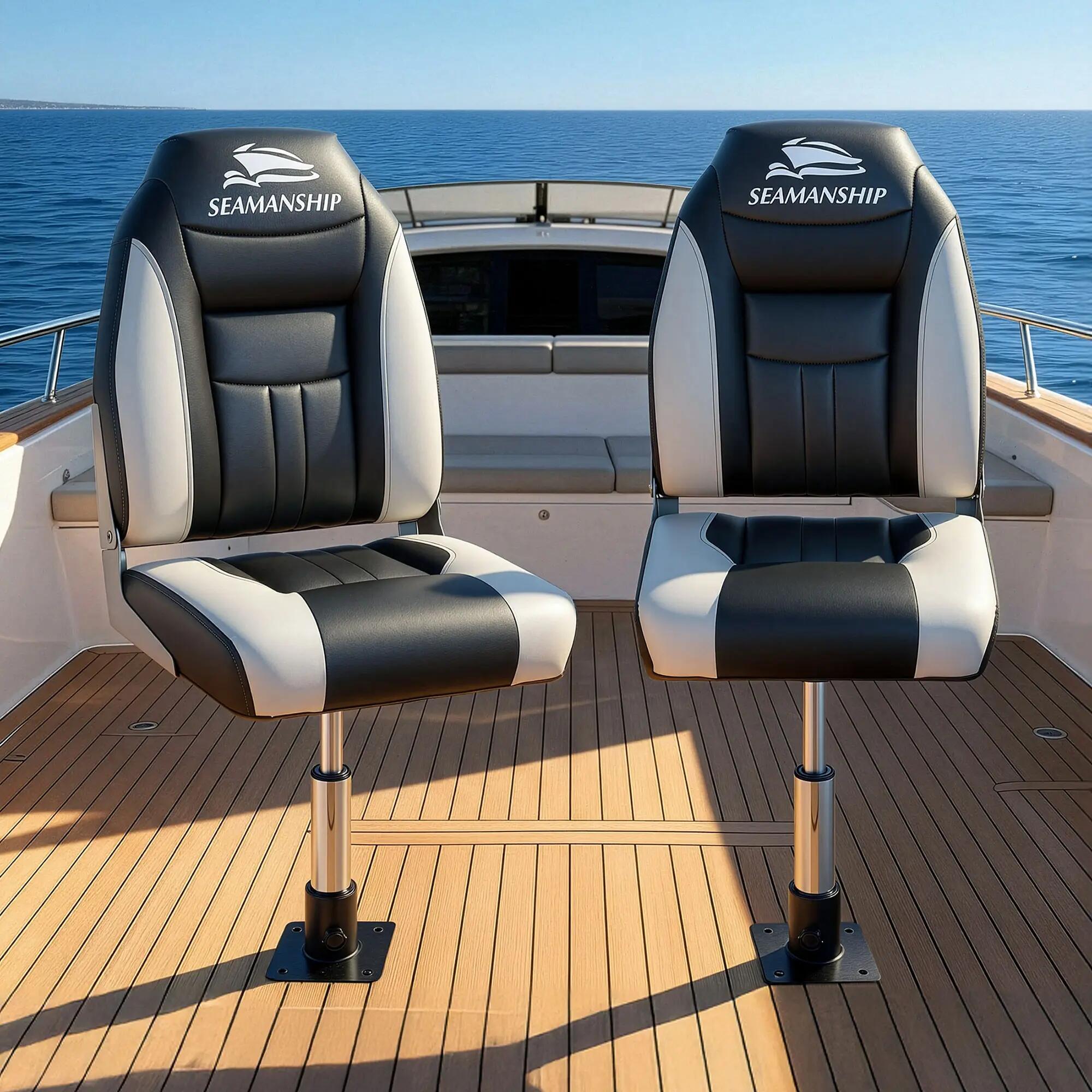 Seamanship 2X Folding Boat Seats with 2X Adjustable Pedestals 34–46cm Marine Sea