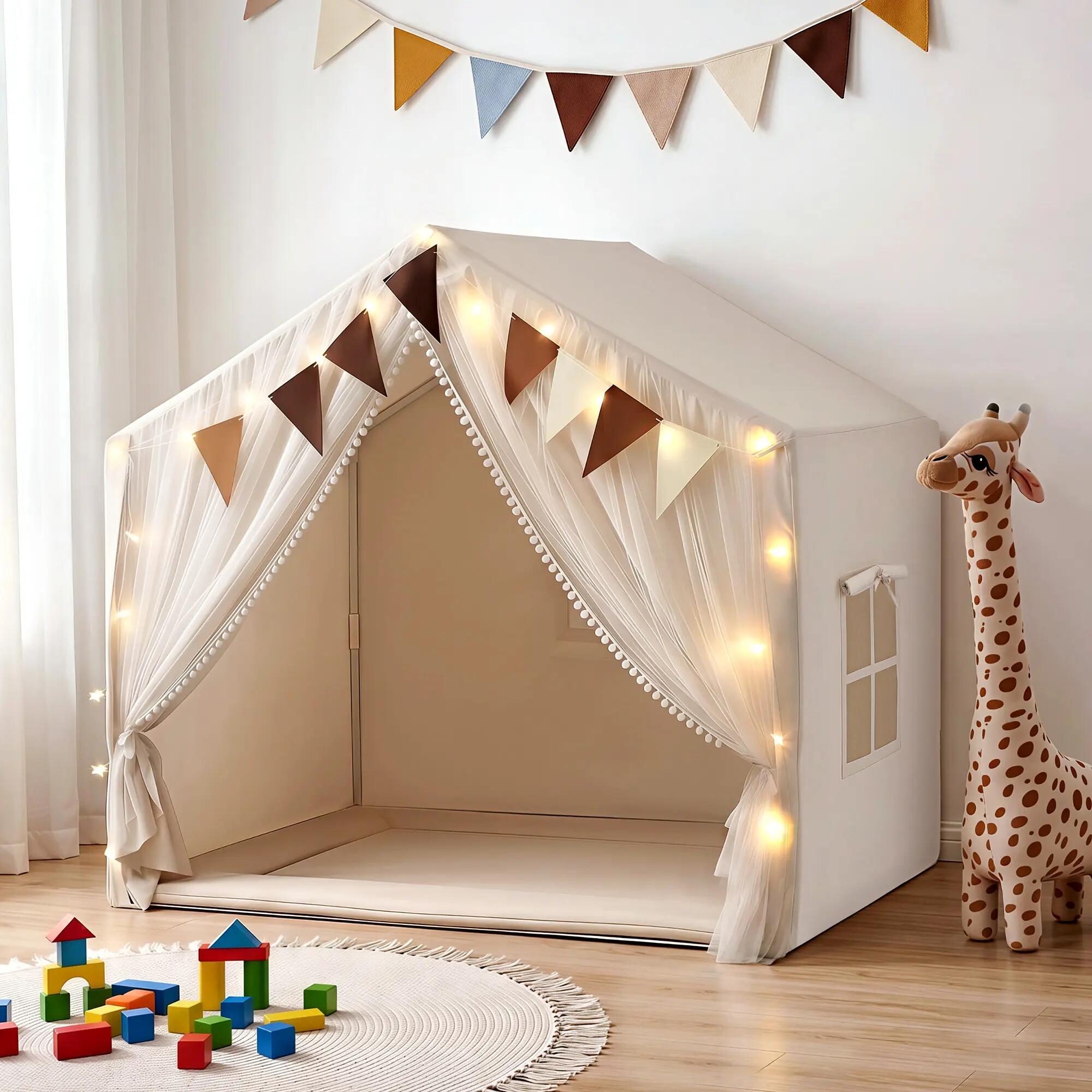 Keezi Kids Play Tent with Star Lights Windows Flag 144cmx95cm Playhouse