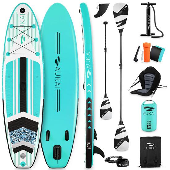 Kit de Stand Up Paddle gonflable 2-en-1 avec siège de kayak - Turquoise