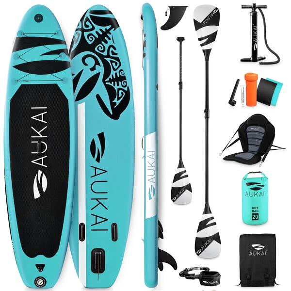 AUKAI Pro Ocean SUP hinchable 2 en 1 con asiento kayak - Turquesa