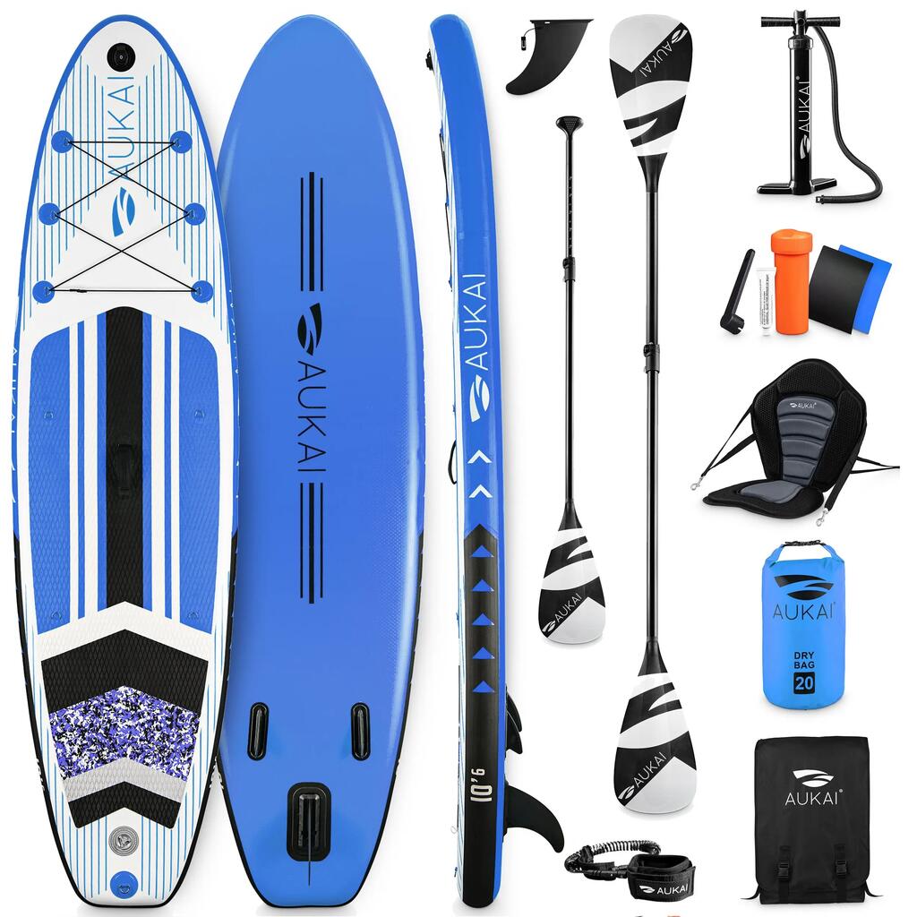2-in-1 Inflatable Stand Up Paddle Board Set with Kayak Seat - Blue