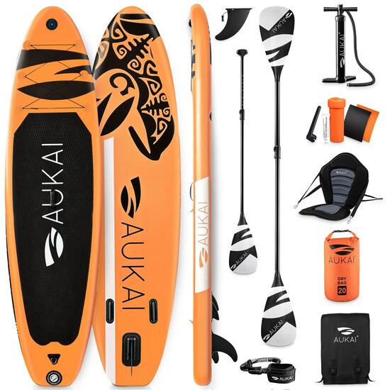 Pro Ocean Kit de Stand Up Paddle gonflable 2-en-1 avec siège de kayak - Orange