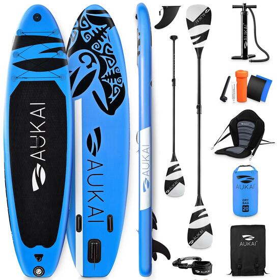 Pro Ocean Kit de Stand Up Paddle gonflable 2-en-1 avec siège de kayak - Bleu