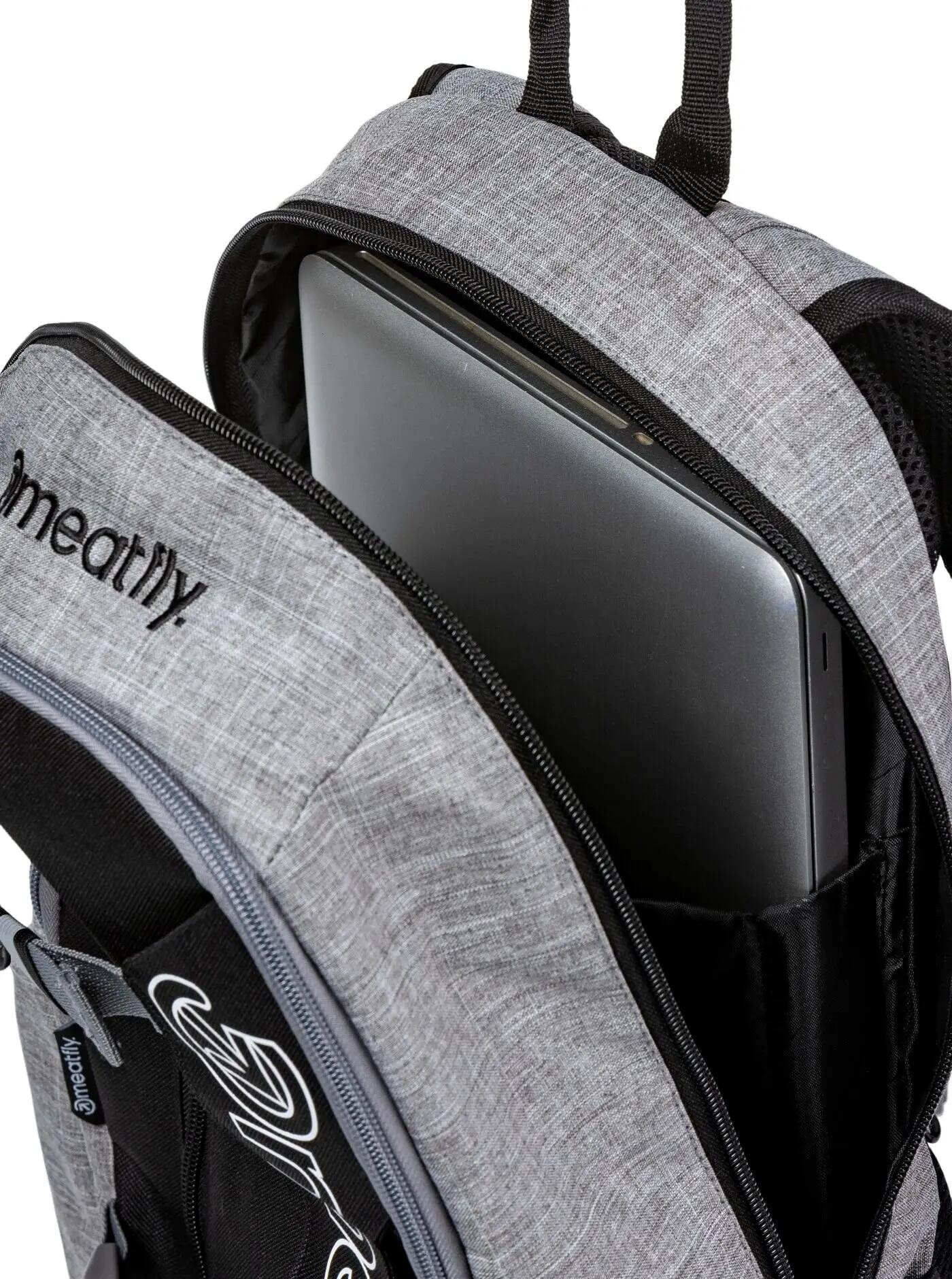 Plecak na laptopa z paskami na deskorolkę – szary/czarny Meatfly + piórnik 4/6