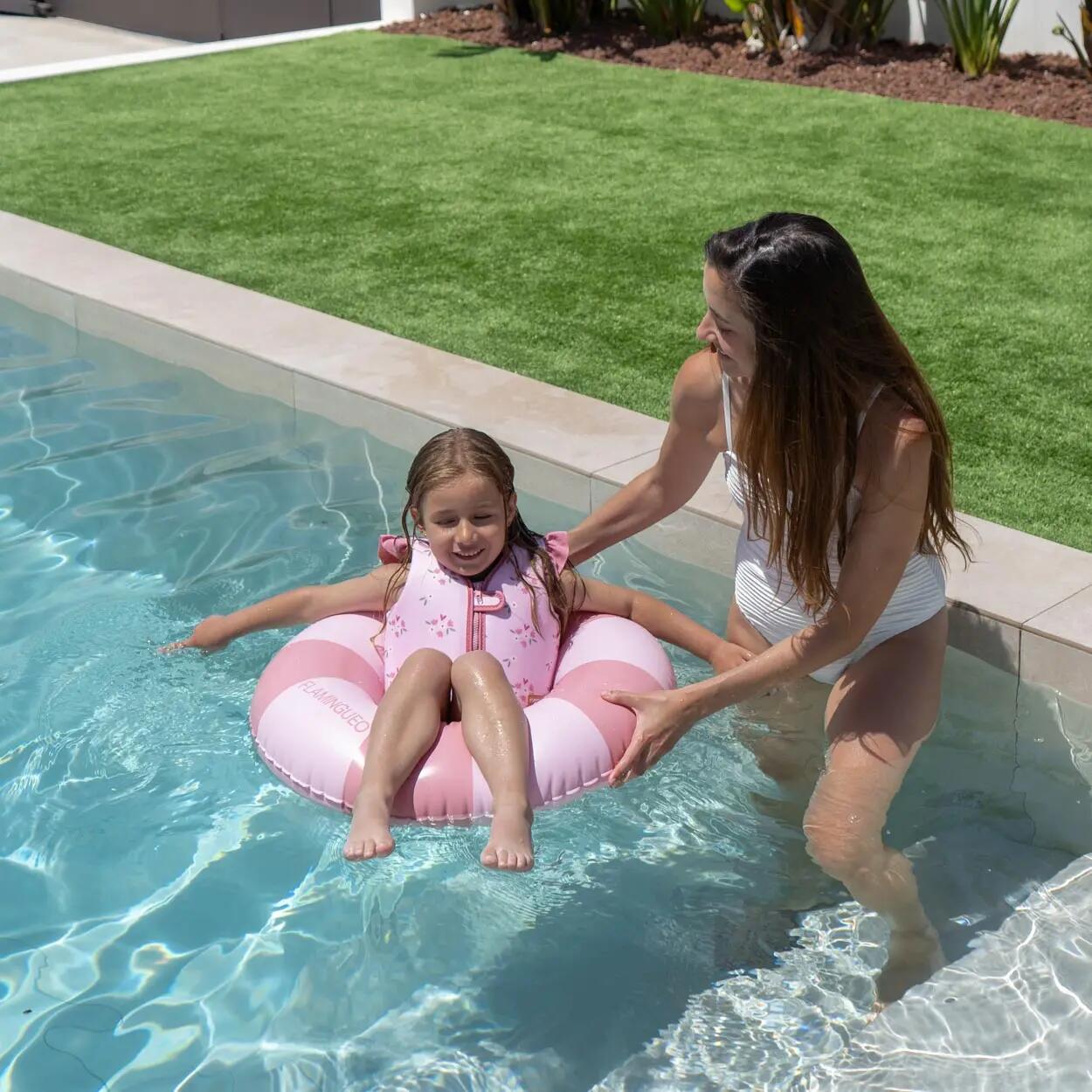 Flamingueo Kinderaufblasbarer Schwimmer Doppelventil PVC-Donut Pink 2/6