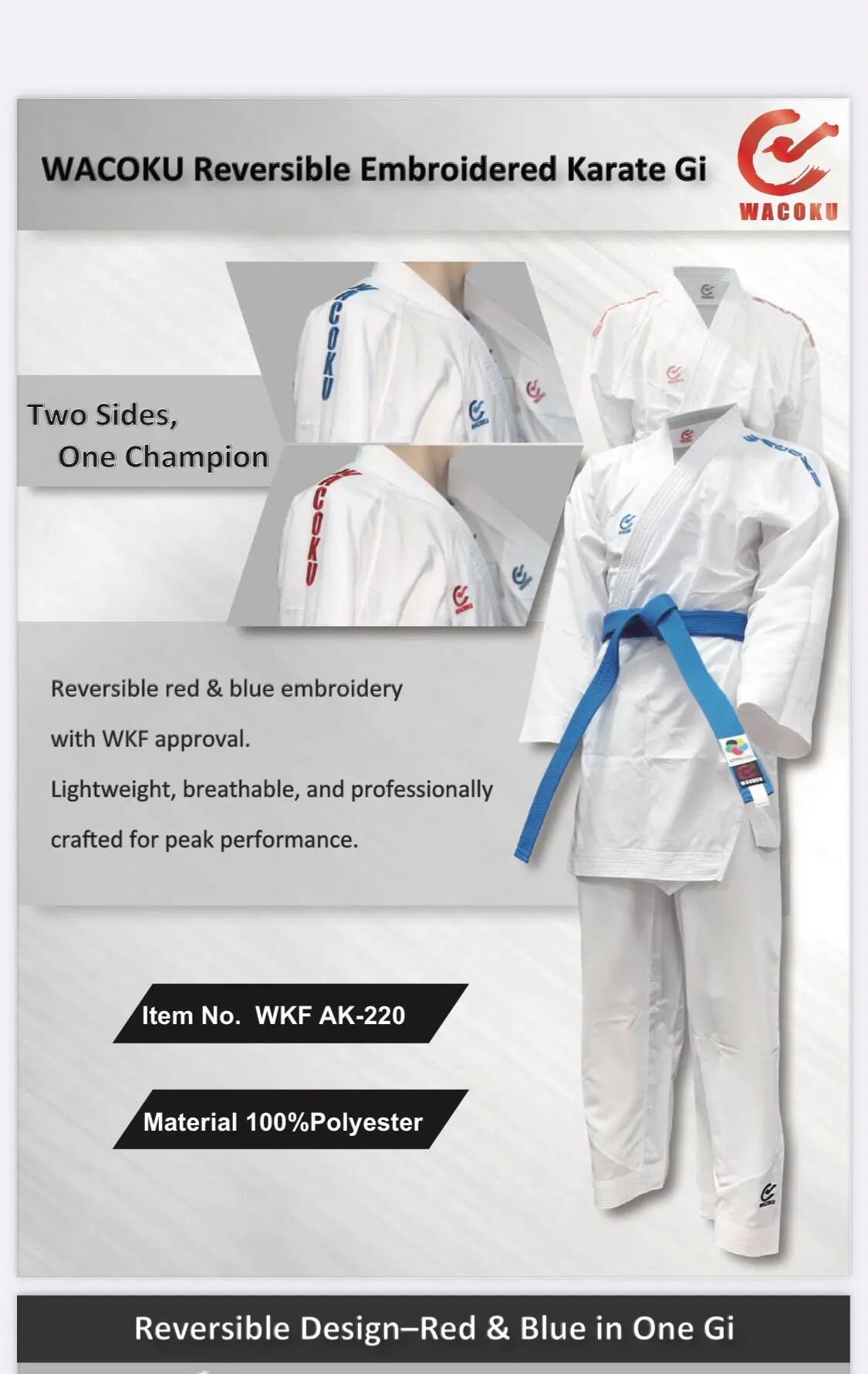 Kimono karate GI- cu bluza reversibila , broderia , aprobat WKF/albastru
