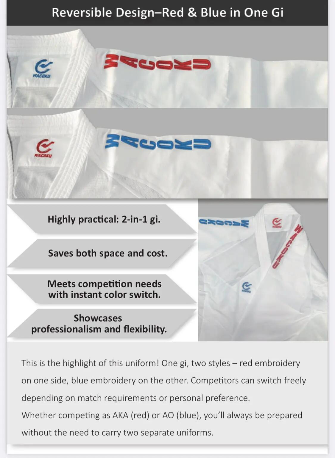 Kimono karate GI- cu bluza reversibila , broderia , aprobat WKF/albastru 3/3
