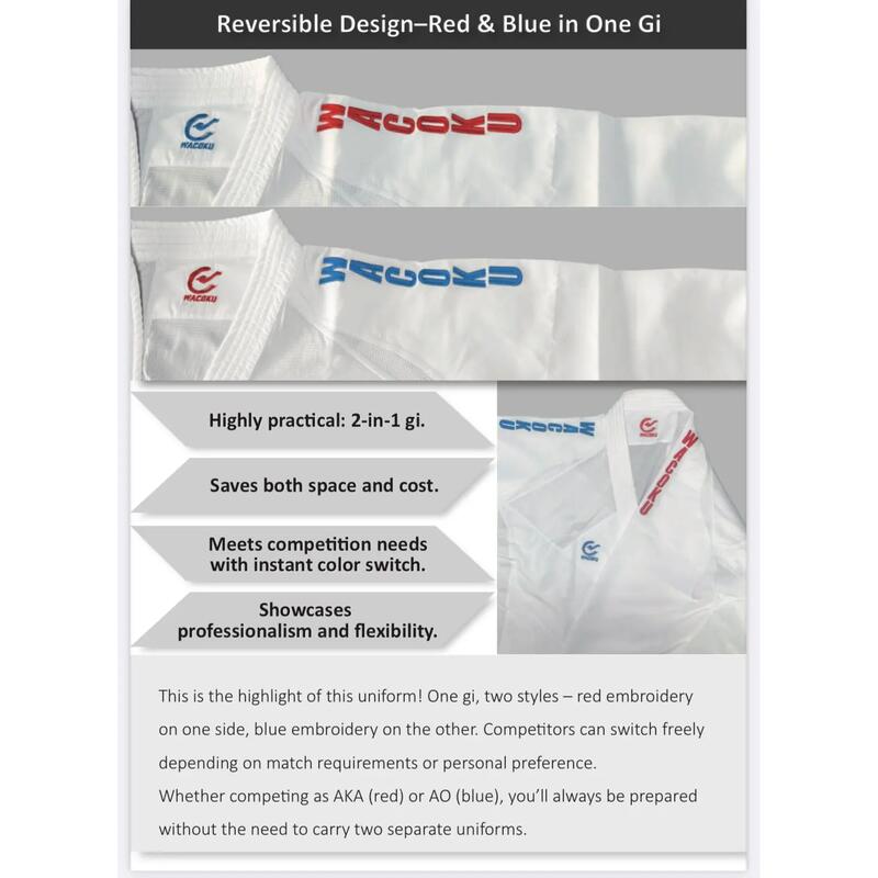 Kimono karate GI- cu bluza reversibila , broderia , aprobat WKF/albastru