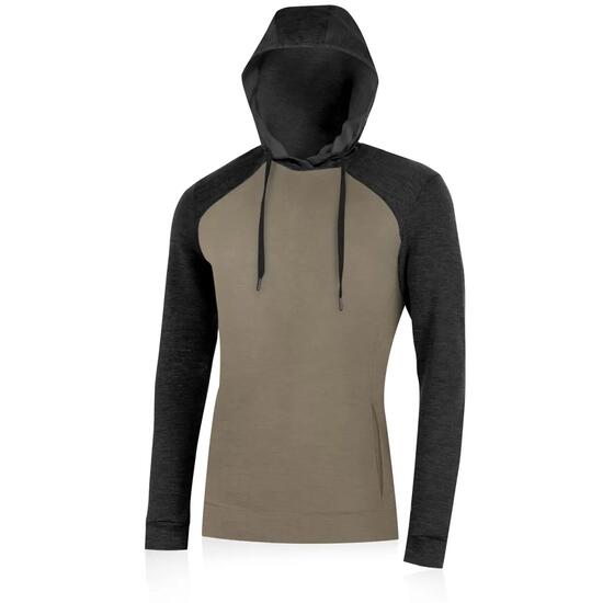 Sweatshirt Radfahren Herren verstellbare Kapuze 100 % Merino Werich braun