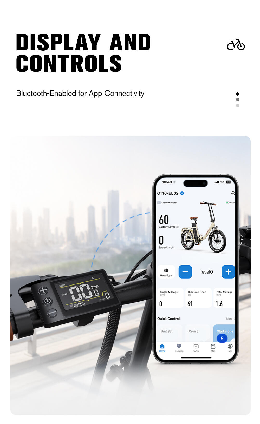 Bicicletta elettrica pieghevole Onesport OT16 PRO, batteria da 48 V 17 Ah 5/7