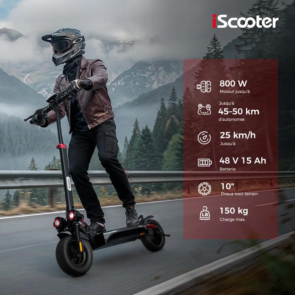 Trottinette Électrique Tout-Terrain iScooter 800W,45 km,Double Suspension,APP 11/11