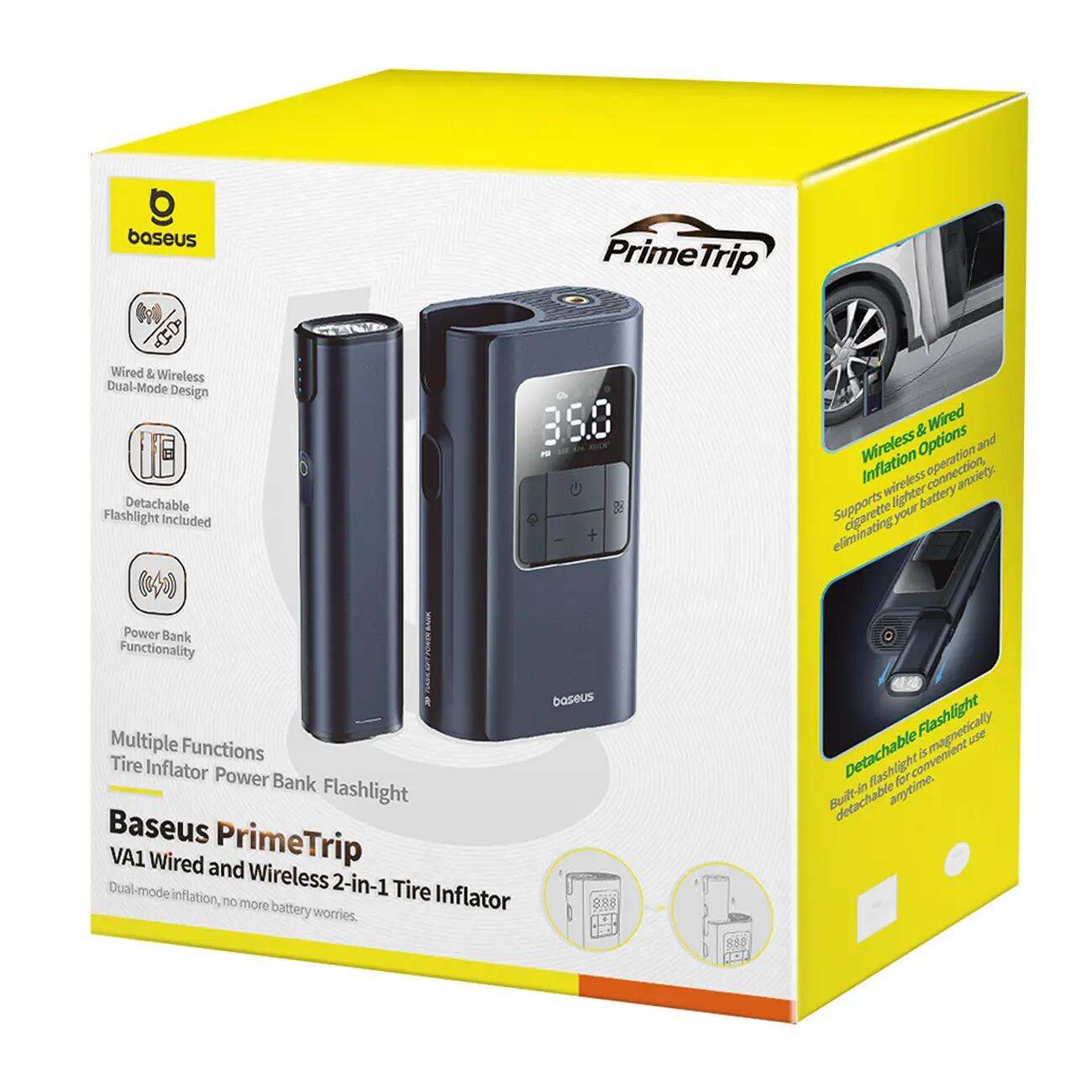 Baseus kompresor samochodowy pompka do opon piłek latarka powerbank 6000mAh 75W 7/7