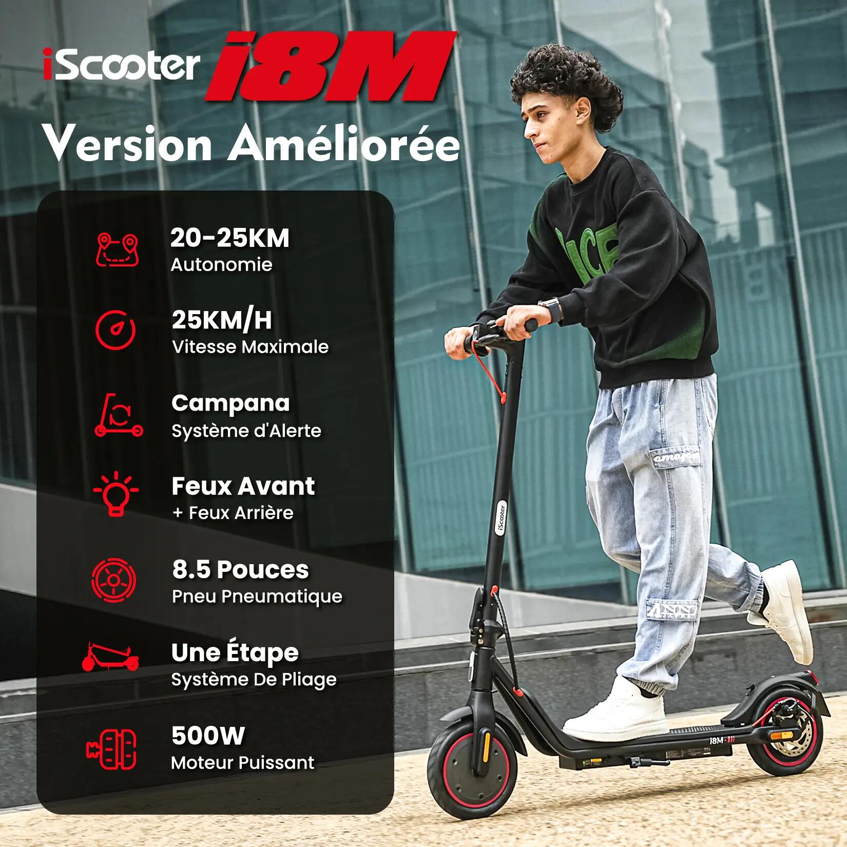 Trottinette Électrique iScooter i8M 500W 25 km Pneus 8,5" Légère APP 10/15