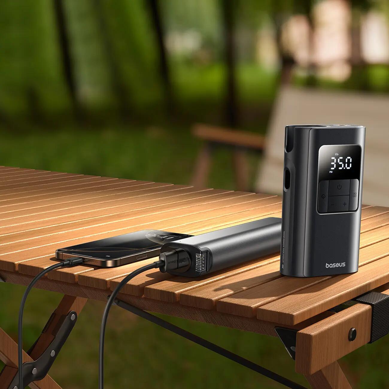 Baseus kompresor samochodowy pompka do opon piłek latarka powerbank 6000mAh 75W 4/7